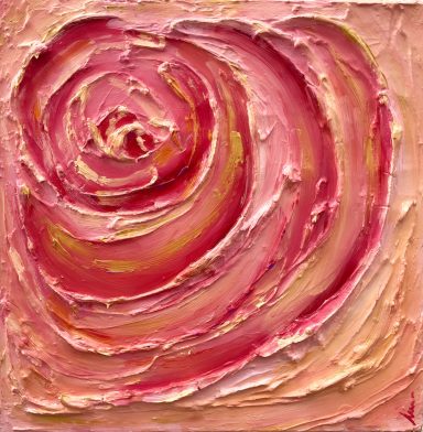 Rosa abstracta con tonos de rosa y melocotón en un fondo suave.