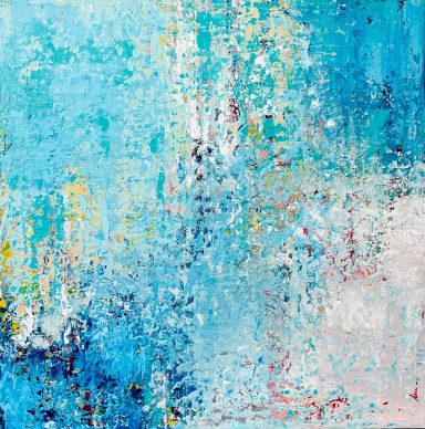 Textura abstracta en tonos azules, con toques de colores brillantes y contraste suave.